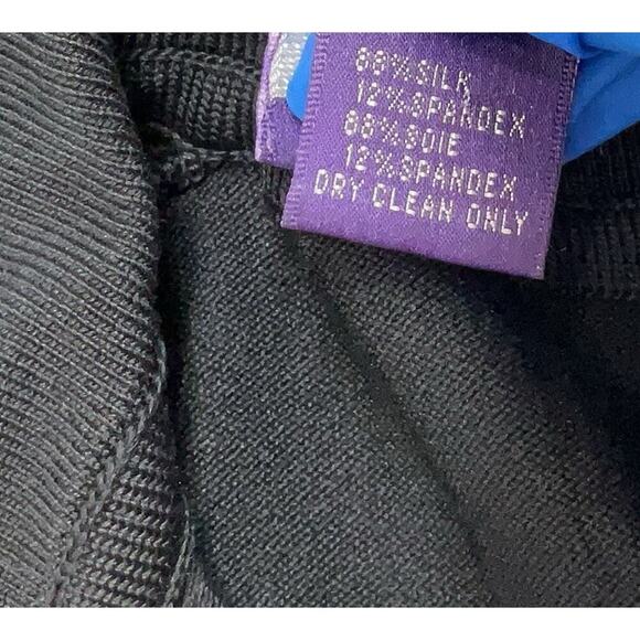 Ralph Lauren Collection Silk Knit Cropped Polo Top M Black Blouse Collared Vneck - Picture 4 of 4